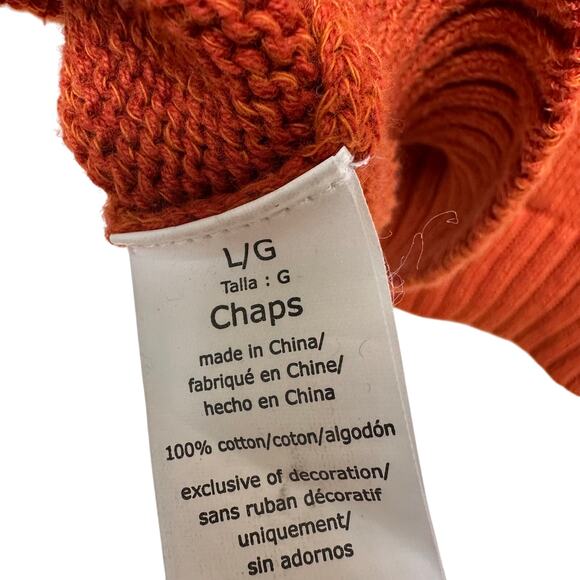 Chaps Rust Orange 100% Cotton Pullover Sweater L Elbow Patch Button Neck - Picture 5 of 5